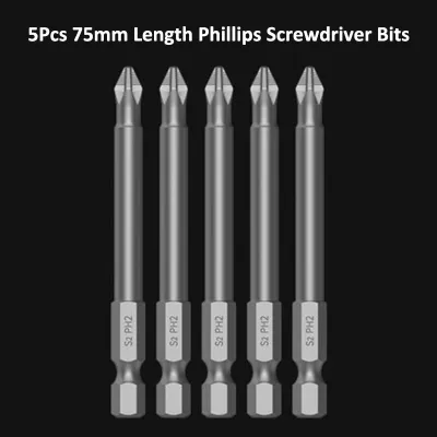 Tonsiki 5Pcs Phillips Screwdriver Set S2 Steel Anti Slip Screwdriver Bit Electric PH2 Cross Head Drill Bit Hand Tool Screw Nut Drivers