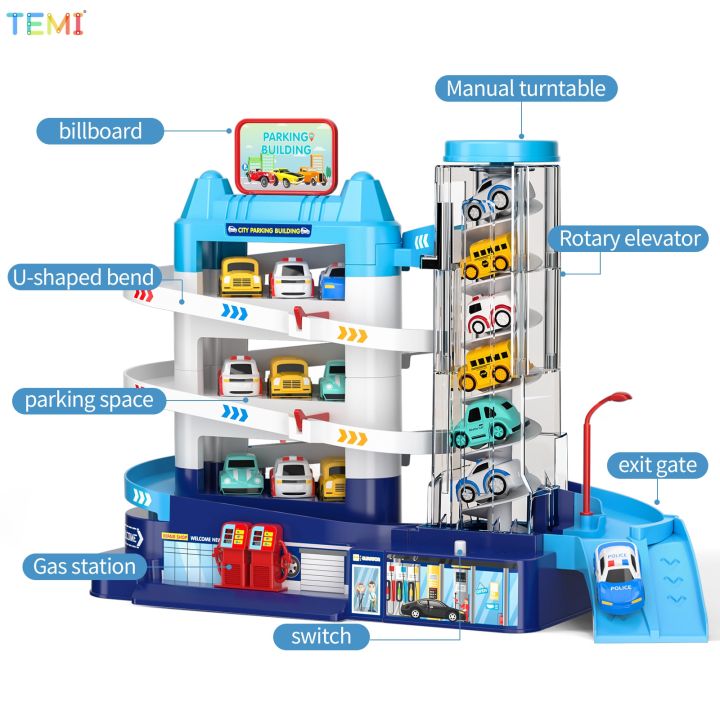 temi-ชุดเครื่องเล่นเพื่อการศึกษาสำหรับเด็กผู้ชาย-แทรคเกอร์กู้ภัยเมือง4รถของเล่น