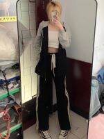 [COD] 2020 mid-waist spot micro-bomb ordinary teenagers casual solid trousers black