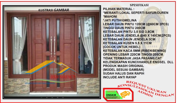 Paket Kusen Dan Pintu Kupu Kupu Plus Jendela Kanan Kiri Include Loster