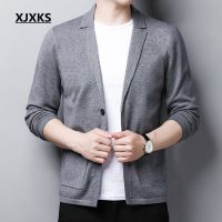 ZZOOI XJXKS 2023 Autumn New Men Knitted Suit Loose Plus Size Fashion Lapel Single-breasted Cardigan Men Cashmere Sweater Suits and Blazer