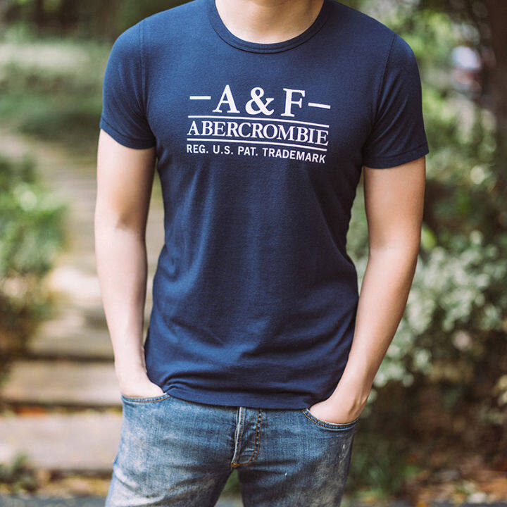 abercrombie-fitch-unisex-เสื้อยืดแขนสั้นพิมพ์ลายใหม่