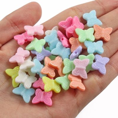 100pcs Butterfly Acrylic Charm Beads Random Color Loose Spacer Beads For Jewelry DIY Making Bracelets Necklace Jewelry Findings