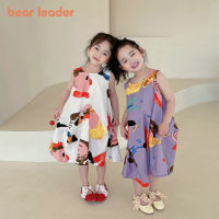 Bear Leader ชุดเดรสเด็กผู้หญิงทารกฉบับภาษาเกาหลีชุดเดรสเจ้าหญิงสำหรับ3-7ปี,รูปการ์ตูนแขนกุดน่ารักสำหรับฤดูร้อน