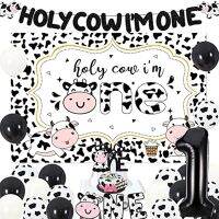 JOYMEMO Cow ชุดอุปกรณ์ตกแต่งงานวันเกิดที่1,วัวศักดิ์สิทธิ์ฉันอุปกรณ์ตกแต่งงานวันเกิดหนึ่งสำหรับเด็กหญิงเด็กชาย-วัวศักดิ์สิทธิ์ฉันเป็นฉากหลังพิมพ์ลายวัวสีดำแผ่นป้ายประดับกากเพชรไฮแชร์แบนเนอร์เค้กท็อปเปอร์ลูกโป่งวัวเบอร์1