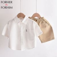 FORHERFORHIM เสื้อแขนสั้นเด็กผู้ชาย,สีขาวเสื้อเชิ้ต2023สไตล์เกาหลีแบบใหม่ฤดูร้อนเสื้อเด็กบางเสื้อเด็ก FH3995ฤดูร้อนสุดเก๋