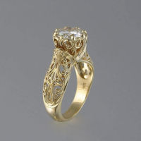 แหวนเพทายเทียมฝังลายดอกไม้ใหม่ ชุบยุโรปและอเมริกา 18k แหวนทองสำหรับงานแต่งงาน