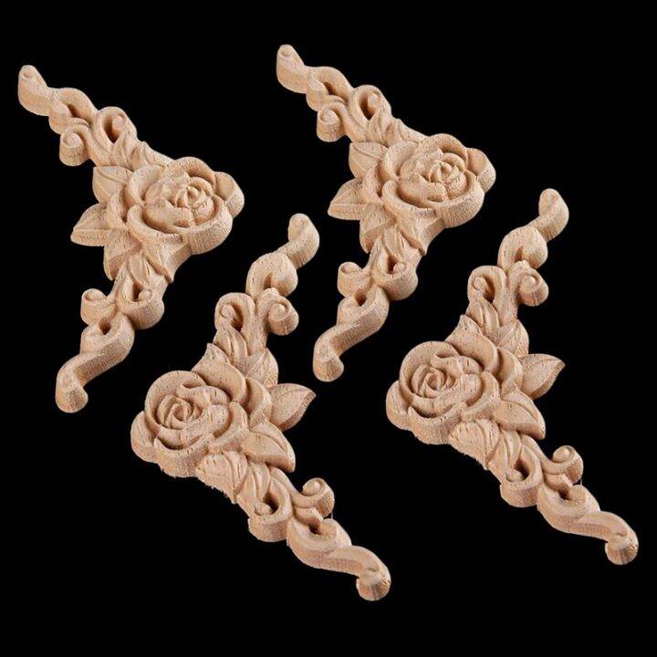 12-pcs-wood-carved-long-onlay-applique-unpainted-rose-flower-door-home-decor-european-style-2pcs-20x5cm-amp-10pcs-8x8cm