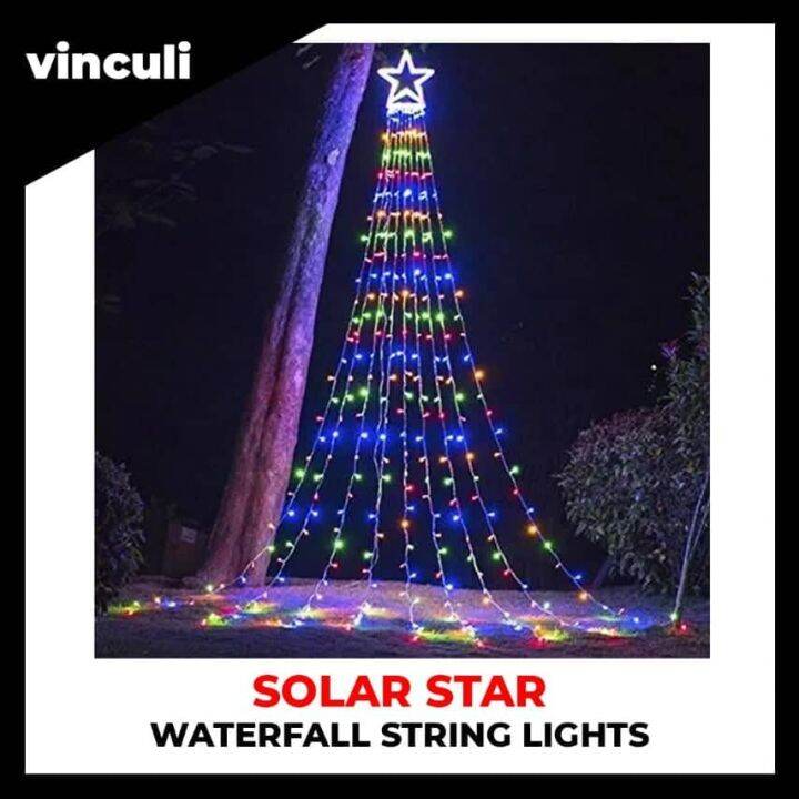 VINCULI Solar Star Waterfall String Lights Christmas Decorations Outdoor Star Lights LED Curtain