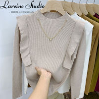 LAREINE เสื้อสเวตเตอร์ถักสำหรับผู้หญิง,เสื้อสเวตเตอร์ถักทรงสลิมฟิตสำหรับฤดูใบไม้ร่วงและฤดูหนาวแฟชั่นใหม่เสื้อซับใน