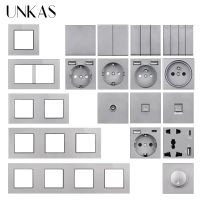 UNKAS แผงกระจกสีเทา,แผงกระจก DIY แถมฟรีสวิตช์ปุ่มกดเปิด/ปิด USB 1 2 3 4 Gang 1/2