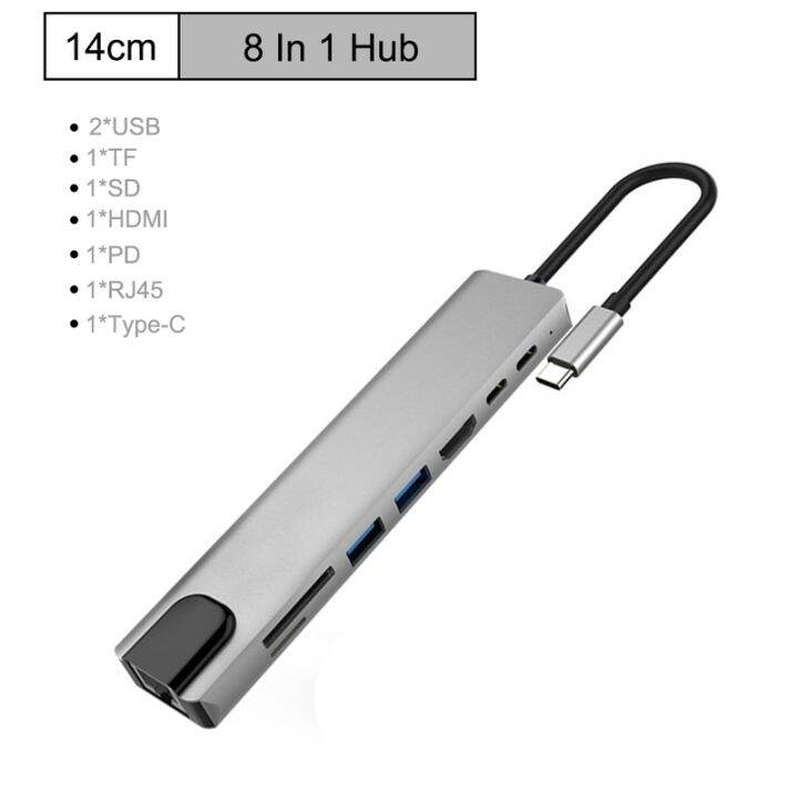 usb-hub-usb-c-hub-to-muti-usb-3-0-hdmi-4k-sd-tf-card-reader-pd-charging-audio-rj45-adapter-for-macbook-pro-usb-hub-splitter