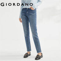 GIORDANO Women Denim Jeans Moustache Effect Five-Pocket Denim Pants High Waist Ankle Length Frayed Casual Denim Pants 18423202