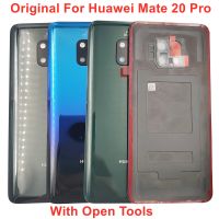 ฝาหลังเหมาะสำหรับ Huawei Mate 20โปรกระจกฝาหลังปิดโทรศัพท์แผงปลอกหุ้มช่องหลังที่มีกาวเลนส์ไฟฉายที่จับกล้องรูปตัวยู