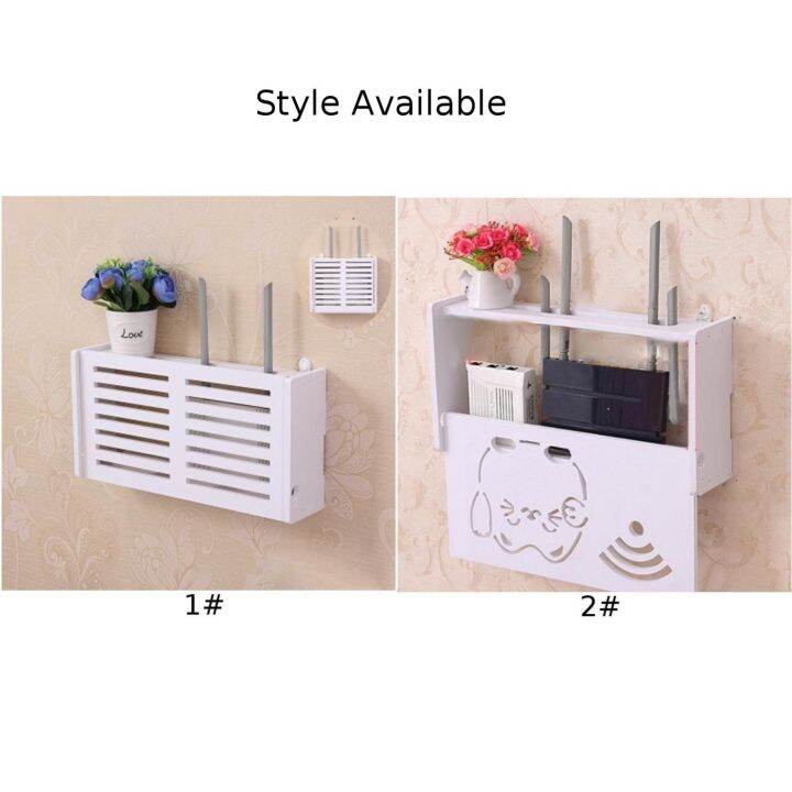 1xwireless-wifi-router-storage-box-shelf-wall-waterproof-bracket-cable-organizer-wood-plastic-wall-shelf-hanging-plug-bracket