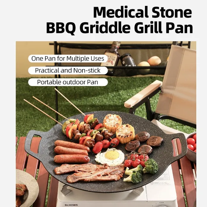 Nonstick Grill Pan Portable Medical Stone Grill Pan Round Skillet Grill Pan  For Stove Top Cooking