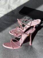 The new spring and summer 2023 aw pink high-heeled shoes women fine words with sexy peep-toe cingulate diamond letters sandals women