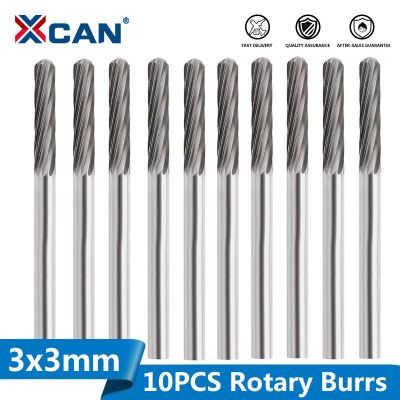 XCAN 10pcs 3mm Tungsten Carbide Rotary Burrs Set Accessories for Rotary Tools Milling Cutter Engraving Bits