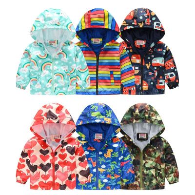 2023 Spring and Autumn New Fashion Children Jackets for Boys and Girls Cartoon Doodle Long Sleeve Hooded Coat Windbreaker 1-7T