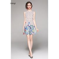 European and American Fashion All-Match Waist Slimming Positioning Printed Vest Dress