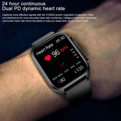 1.96 HD สมาร์ทวอท์ชผู้ชายโทรผ่านบลูทูธ HRV ECG แบบไม่ล่วงล้ำน้ำตาลในเลือดอัตราการเต้นของหัวใจสายรัดนาฬิกาข้อมืออัจฉริยะความดันโลหิตกันน้ำ
