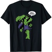 ผ้าฝ้ายแท้เสื้อยืดแขนสั้น พิมพ์ลายกราฟฟิค Marvel Comics Hulk Smash แฟชั่นสําหรับผู้ชาย และผู้หญิงS-4XL  48TS