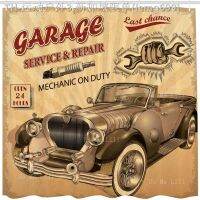 【CW】✎❆  Car With Service Antique Hot Rod Poster Motor Biker Repair License Plate Shower Curtain