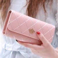 Dompet Wanita Dompet Kotak-kotak Kulit PU Mahkota Dompet Panjang/Pendek Tas Ponsel Pengait Dompet Wanita Tempat Kartu Saku Koin Uang