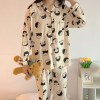 Womens Cute Cartoon Pajamas Set Turn-down Collar Pyjamas Long Sleeves Suit Soft Female Sleepwear Autumn Homewear Home Services