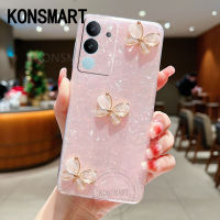 KONSMART เคสใหม่ลายเปลือกหอยสำหรับ VIVO V29 V27 V25 V23E V25E Y22S V23 Y02T Y02A Y02 Y02S Y77 Y35 Y27 Y36 4G 5G สติกเกอร์ติดผนังตกแต่งห้องคริสตัลหรูหราเคสโทรศัพท์มือถือ VIVOY36ซิลิโคนแข็ง TPU 5G