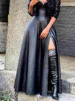 xixibeauty High Waist PU Leather Skirt, Sexy Side Slit Casual Skirt For Spring &amp; Summer, Womens Clothing