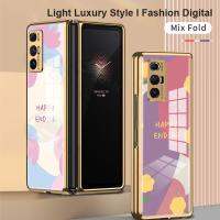 Xiaomi Mix Fold แฟชั่นดอกไม้กระจกนิรภัยสีเคสโทรศัพท์หรูหราชุบแข็งกันกระแทกฝาครอบป้องกัน