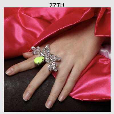 77th neon double rings แหวนประดับคริสตัลเขียวนีออน