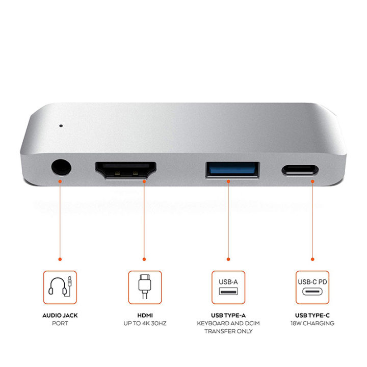 kiheng-4-in-1-usb-ชนิด-c-ฮับต่อพ่วงที่มีช่องเสียบ-aux-3-5มม-รองรับ4k-hdmi-สำหรับโปร1112-9-20192020แล็ปท็อป