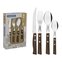 Tramontina ชุดช้อน ส้อม มีด Tradicional stainless steel flatware set ด้ามไม้ 24 ชิ้น