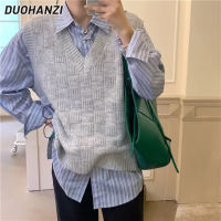 DUOHANZI เสื้อกั๊กผู้หญิงสีทึบคอวี,เสื้อกั๊กผู้หญิงตรวจสอบเสื้อแขนกุดผ้าถักเสื้อสเวตเตอร์ไหล่กระชับสัดส่วน