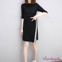 Women Summer Korean Casual Stripe Half Sleeve Dresses