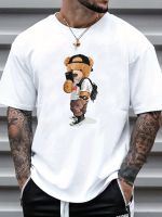 xixibeauty Cartoon Teddy Bear Print, Mens Graphic Design Crew Neck T-shirt, Casual Comfy Tees Tshirts For Summer, Mens Clothing Tops For Daily Vacation Resorts