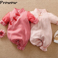 Prowow 0-18M Plaid Baby Girls Rompers Tang Chinese Style Cheongsam Bodysuit For Newborns Infant Bodysuit Baby Girl Clothes