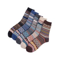 5 Pair Womens Socks Vintage Winter Soft Warm Cold Knit Wool Crew Socks