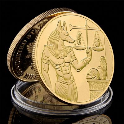 Ancient Egypt Anubis The God Of Death Gold/Silver Plated Coin Pyramid Dieb Pattern Commemorative Value Token Coin