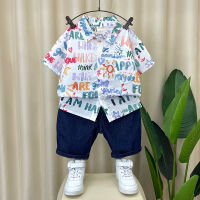 Boys Short-Sleeved Shirt Suit 2023 New Western Style Baby Boy Summer Clothes Small Children Cool Handsome Fried Street Clothes Fashion