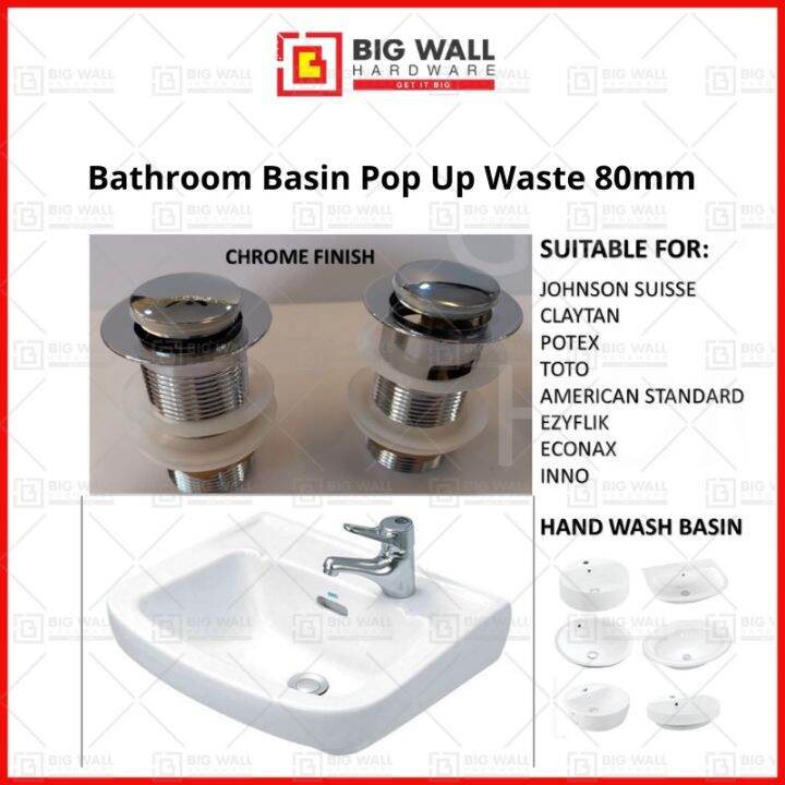 BWH Bathroom Basin Pop Up Waste Push Open Close Type With Overflow
