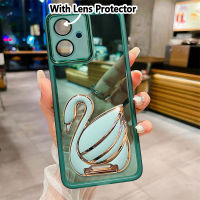 เคสโทรศัพท์ KONSMART สำหรับ VIVO Y27 4G 5G Y36 4G 5G Y78 5G 2023หรูหราหงส์ขาตั้งพับเก็บได้ฟิล์มเลนส์เคสใส่โทรศัพท์ป้องกันสำหรับ VIVO Y02 Y02A Y02T Y02S Y35 Y16 Y22 Y33S Y33T Y21T Y21s Y21 y20i Y12A Y12S Y20 Y20S Y01 Y15A Y15S