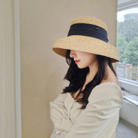 Handmade Weave Sun Hats for Women Black Ribbon Lace Up Large Brim Straw Hat Outdoor Beach Hat Summer Caps Summer Ladies Caps