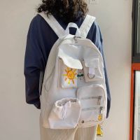 Early summer after the new Japanese multi-pocket canvas shoulder bag backpack schoolbag female ins wind Korean high school students backpack large capacity