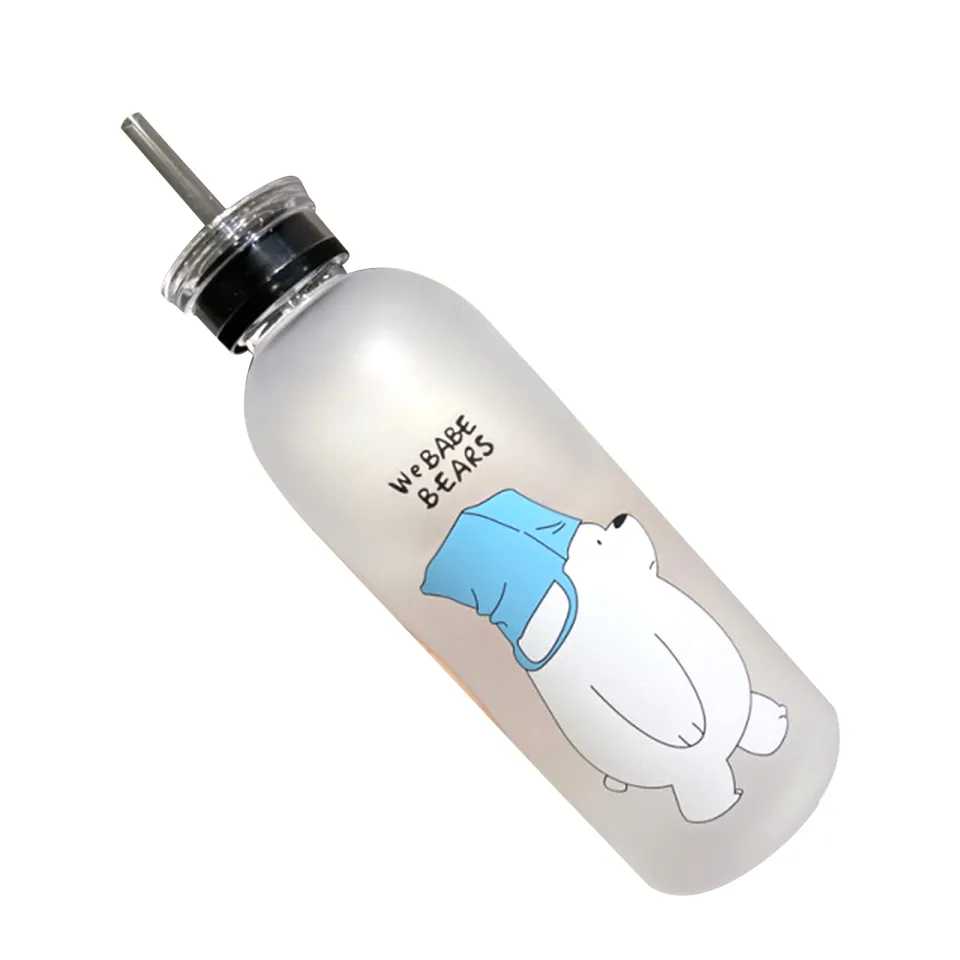 1000ml Cute Panda Bear Cup Water Bottles With Straw Transparent Cartoon  Water Bottle Drinkware Frosted Leak-proof Protein Shaker