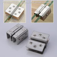 Myhomera Glass Door Hinge Double Sided Without Hole Stainless Steel Cabinet Cupboard Glass Clamps Clip for 4/9/12mm 180 Degree