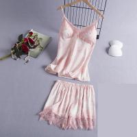 Summer Women Pajamas Set Chemise Sleepwear Sexy Lace Strap Top&amp;Shorts Pjs Sleep Suit Lingerie Print Nightwear Satin Homewear