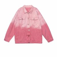 ZZOOI Jean Jacket Female Vintage Single Breasted Korean Style Denim Coat 2022 Autumn Jackets For Women Pink Gradient Casual